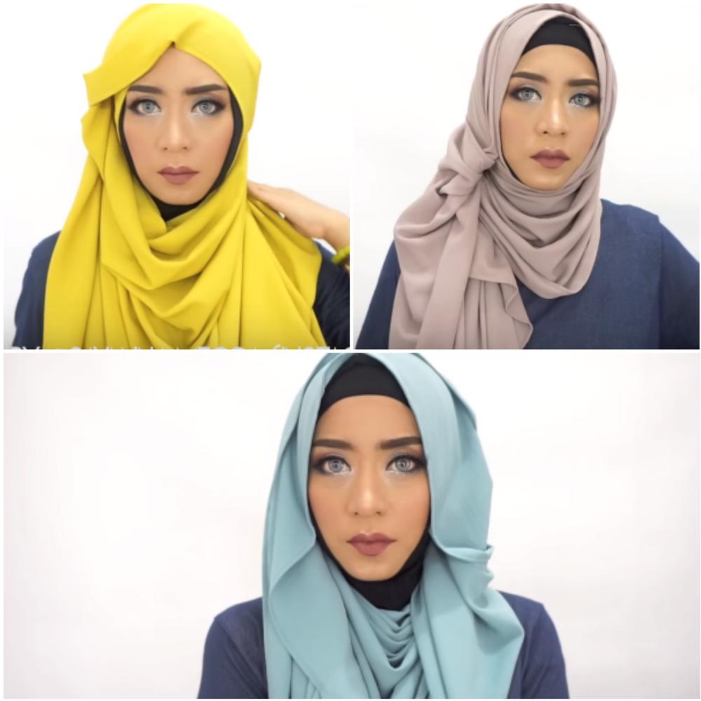 3 Tutorial Hijab Syari Fashionable Dengan Pashmina Fashion