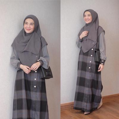 35+ Trend Terbaru Model Baju Gamis Kotak Kotak Kombinasi Polos